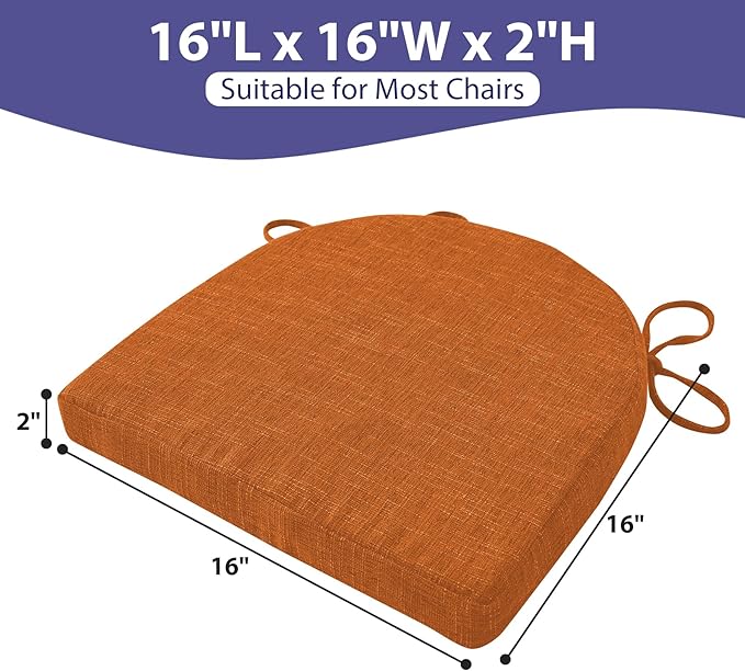 IPYNBAP Chair Cushions for Dining Chairs, Kitchen Chair Cushions, 16'' x 16'' x 2'', Non Slip Indoor Seat Cushions, Chair Pads for Dining Chairs with Ties & Removable Cover, Set of 4, Rust