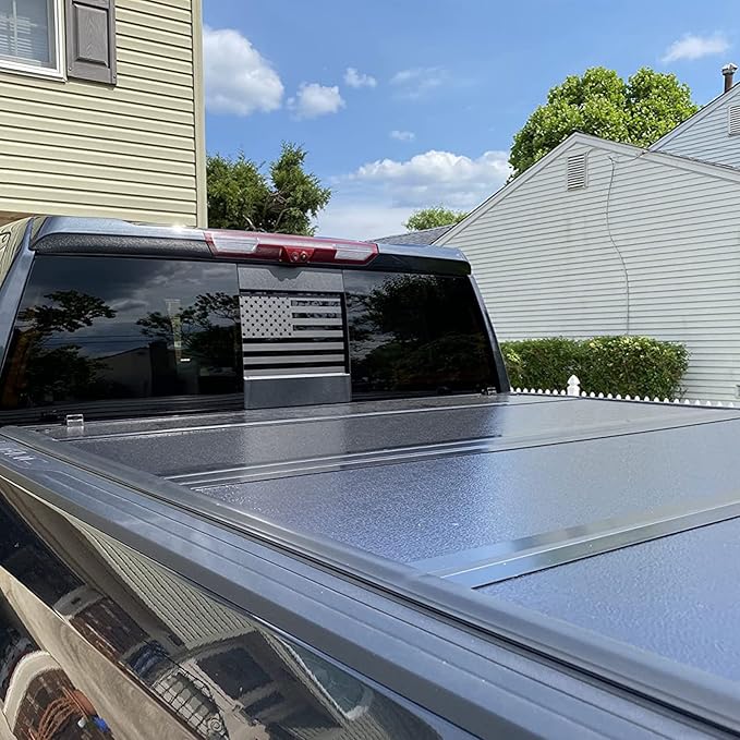 Zxiaochun Rear Middle Window American Flag Decal for Chevy Silverado/GMC Sierra 2004-2016 2017 2018 Back Sliding Center Window Glass USA Flag Vinyl Sticker Exterior Accessories(Matte Black)
