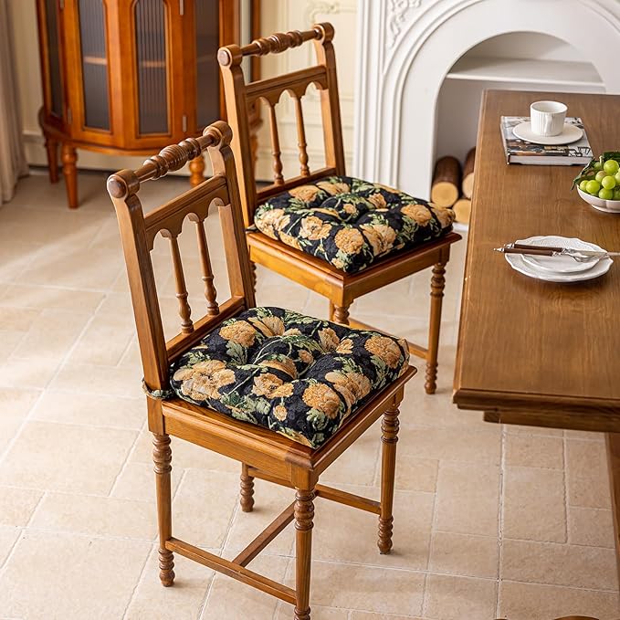 vctops Farmhouse Floral Print Chair Cushions with Ties U-Shaped Soft Comfortable Chair Pads Non Slip Seat Cushions for Indoor Dining Room and Kitchen Chairs (Flower B,18"x18")