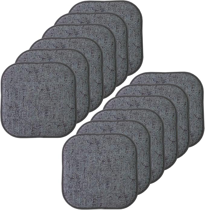 Sweet Home Collection Chair Cushion Memory Foam Pads Honeycomb Pattern Slip Non Skid Rubber Back Rounded Square 16" x 16" Seat Cover, 12 Pack, Broadway Multi Blue