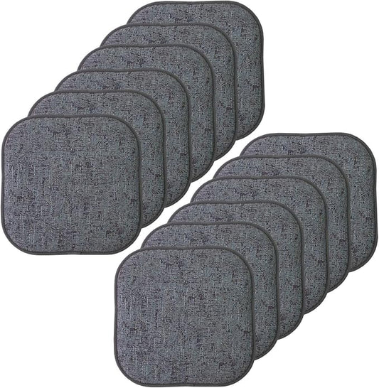 Sweet Home Collection Chair Cushion Memory Foam Pads Honeycomb Pattern Slip Non Skid Rubber Back Rounded Square 16" x 16" Seat Cover, 12 Pack, Broadway Multi Blue