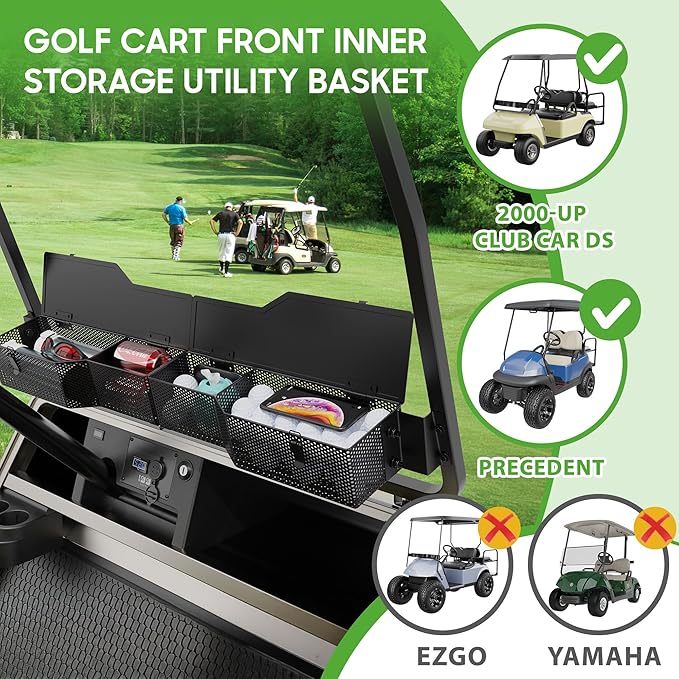 10L0L Golf Cart Front Inner Storage Utility Basket – Dash Storage Tray for Club Car DS & Precedent (2000-Up), Durable Steel with Anti-Rust Coating, Easy Installation