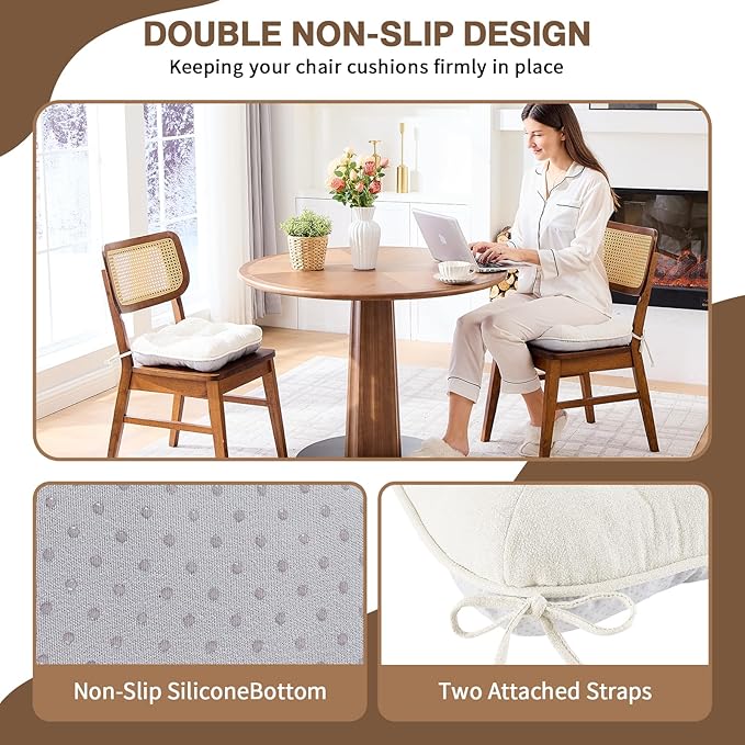 BETU White Chair Cushions for Dining Chairs Set of 4,3.5" Thick Kitchen Table Chair Pads with Ties,Non Slip Backing and Covers, Seat Cushion for Dining Room,Bar,Patio Chairs,15.5"X15.5"X3.5",White