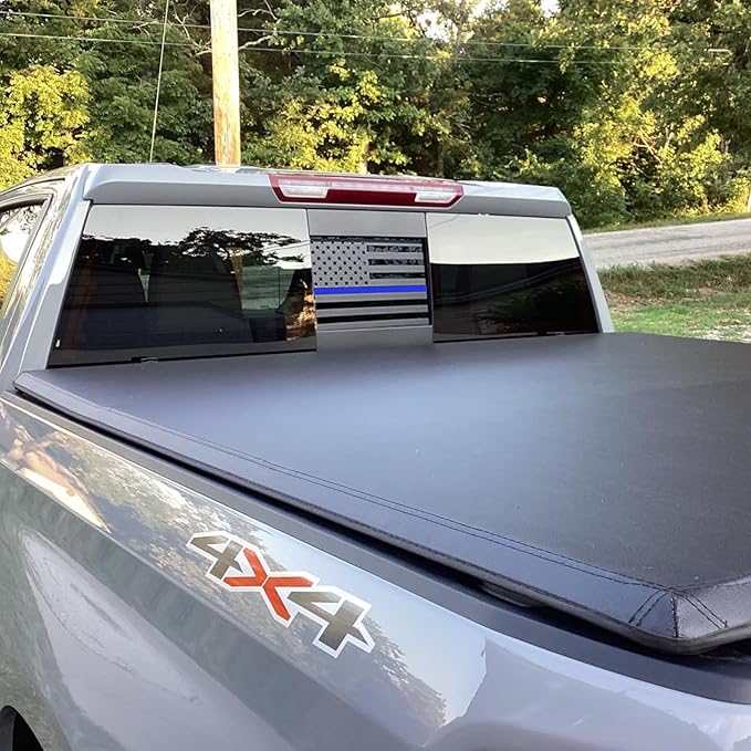 Zxiaochun Rear Middle Window American Flag Decal for Chevy Silverado GMC Sierra 2019 2020 2021 2022 2023 2024 2025 2026 Back Center Sliding Window Glass USA Flag Vinyl Sticker(Thin Blue Line)