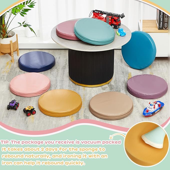 Juexica 8 Pcs Extra Thick Flexible Seating Floor Cushion Assorted Colored Floor Pillow Classroom Seat Cushion Soft Classroom Seating for Kid Learning(Morandi Color,13.8 x 13.8 x 2 Inch,Round)