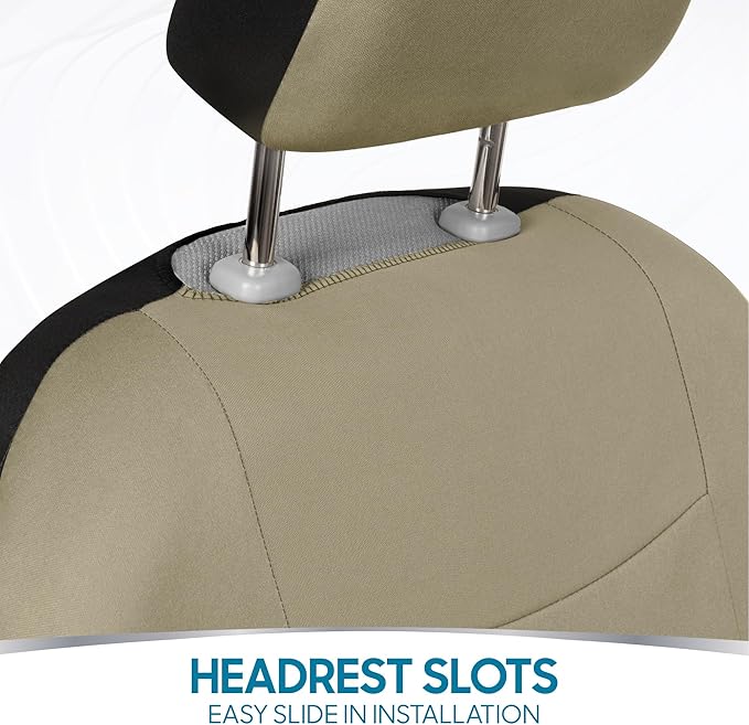 BDK PolyPro Car Seat Covers Full Set in Solid Beige, Front and Rear Split Bench Seat Covers for Cars, Easy to Install Car Seats Cover Set and Accessories for Auto Trucks Van SUV - Solid Beige