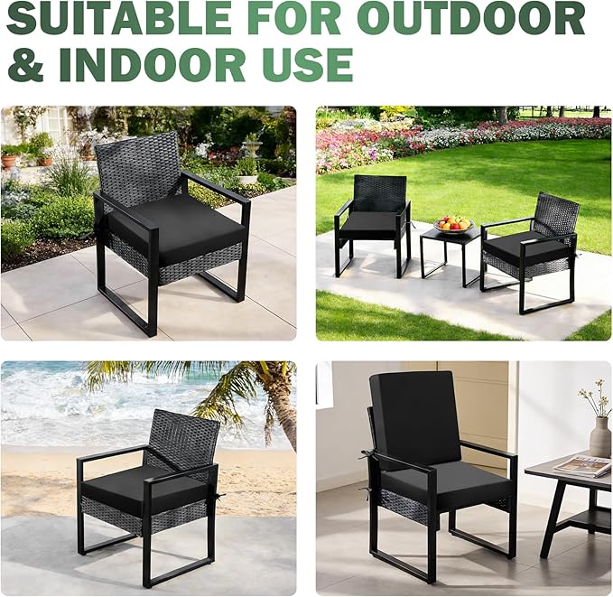 Outdoor Chair Cushions Set of 4, 19x19x3 Inch Waterproof & Fade Resistant Patio Furniture Seat Cushions with Ties, Square Outdoor Dining Chair Cushions for Lawn, Garden, Deck & Yard, Black