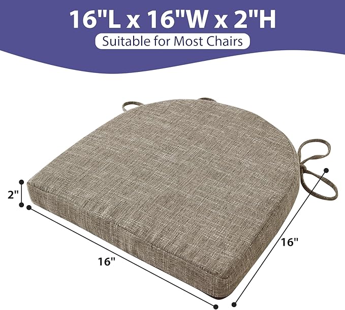 IPYNBAP Chair Cushions for Dining Chairs, Kitchen Chair Cushions, 16'' x 16'' x 2'', Non Slip Indoor Seat Cushions, Chair Pads for Dining Chairs with Ties & Removable Cover, Set of 4, Khaki