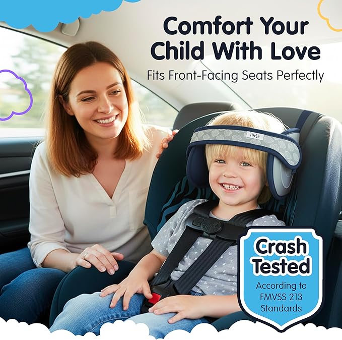 NapUp Adjustable Head Support for Car Seat – Patented & Crash-Tested Anti-Bobbing Head Holder Strap, Comfortable Sleep Solution - Breathable Fabric, Kids Travel Accessories - Ages 2+ - Dark Blue