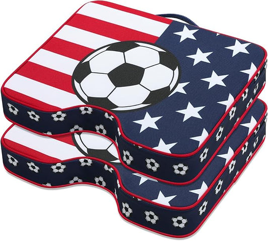 Stadium Seat Cushions 2 Pack - Portable Bleacher Cushions with 2.5-Inch Extra Thick High-Density Foam and Soccer Pattern