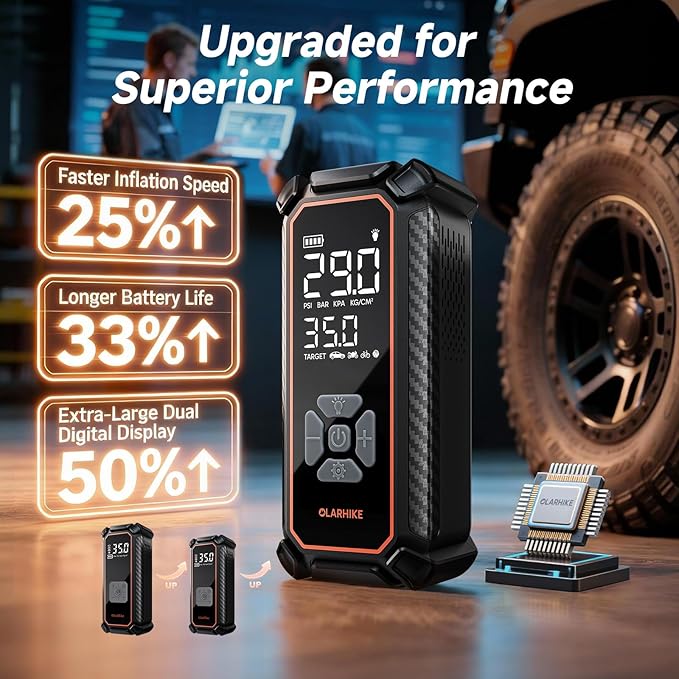 OlarHike Cordless Tire Inflator Portable Air Compressor, 150PSI Dual Power - 6000mAh & 12V DC, Air Pump for Car Tires, Bike, Motorcycle, Balls with LED & Digital Pressure Gauge, Car Gifts