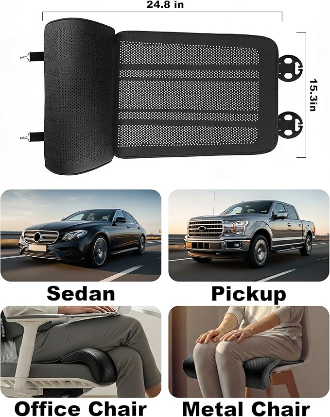 Car Seat Leg Extender Cushion, Memory Foam Under-Thigh Support Car Seat Cover– Breathable PU Leather, Non-Slip Secure Fit for Driver Seat and Office Chair, Ideal for Long Drives & Road Trips