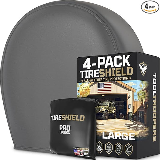 TIRESHIELD PRO Tire Covers Set of 4 - Heavy Duty All-Weather UV-Resistant Wheel Covers w/StormLock-System - Year-Round Protection for Your RV, Camper, Truck, Car & Trailer Tires w/ 29-31.75" Diameter