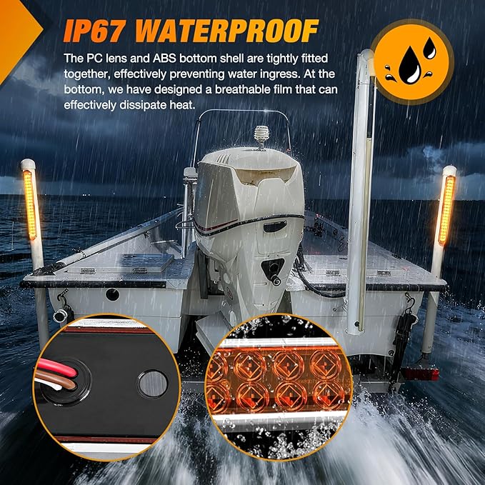 Nilight LED Tail Light 2PCS 17 Inch 40LED Amber Running Tail Turn Signals Lights w/Chrome Bezel Waterproof Surface Mount for 12V Towing Trailer Truck RV Camper Boat