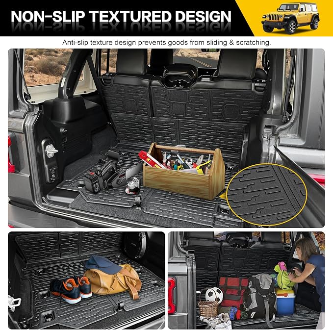 Cargo Mats for 2018-2025 Jeep Wrangler JL Unlimited 4X4 Trunk Mat with Backrest Liner, All Weather TPE Protector Rear Back Seat Mats for 18-25 Wrangler JL 4X4 4 Door Accessories
