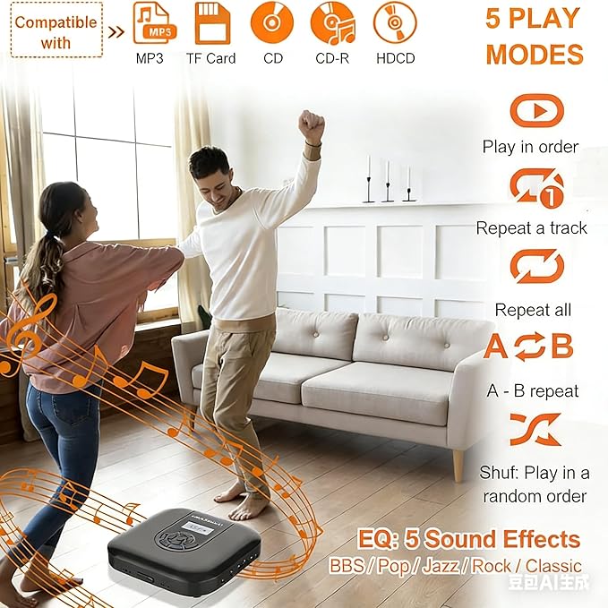 MONODEAL CD Player Portable, Bluetooth CD Player with Speakers and FM Transmitter, Rechargeable 1800mAh Player for Car and Home with LED Screen