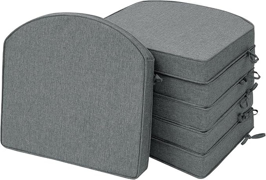Outdoor Chair Cushions, Fade-Resistant & Water-Resistant, D Shaped Patio Furniture Seat Chair Pads Replacement with Ties, Non-Slip Bottom, Removable Cover, Set of 6, 18.5 x 16 Inch, Dark Grey