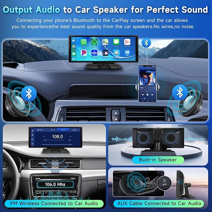 [2.5K Front Camera+64G TF Card] Wireless Carplay/Android Auto Portable Car Radio with 9.3" HD Touchscreen Dash Cam, Front/Rear View Camera Stereo Receiver Bluetooth FM Transmitter AUX