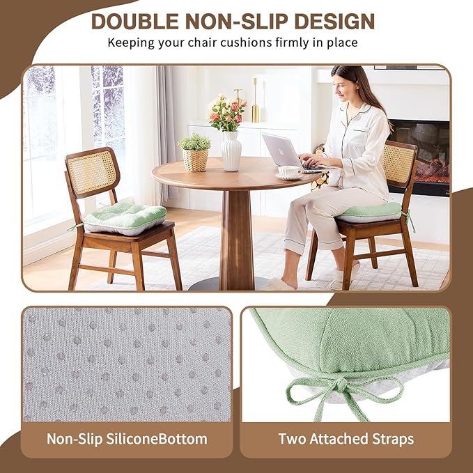 BETU Chair Cushions for Dining Chairs Set of 4,3.5" Thick Green Kitchen Chair Cushions Chair Pads with Ties,Non Slip Backing,Home Room Decor Seat Cushion,Bar,Patio Folding Chairs15.5"X15.5"X3.5"Green