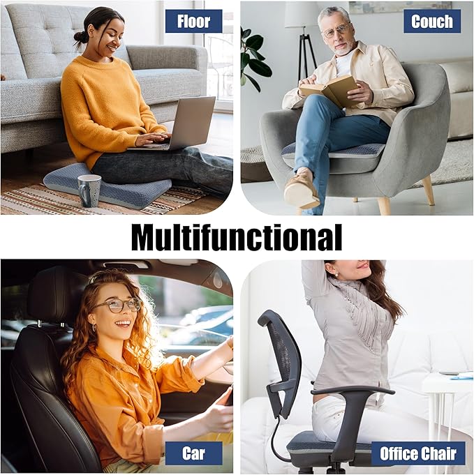 HOMBYS Tufted Furry Recliner Seat Cushion for Elderly Foam Curved Edge Large Square Seat Cushion for Recliner Chair, Floor Pillow, Office Chair, Car, No Pressure on Thighs(Grey, 18 * 16 * 3in)
