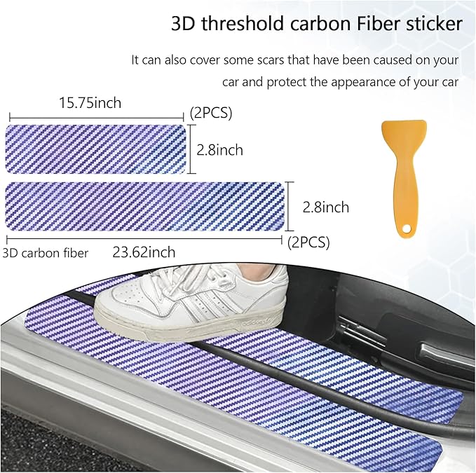 Dickno 4 PCS Car Door Sill Protector, 3D Carbon Fiber Auto Door Entry Edge Guard Protection Trim, Anti-Scratch Threshold Cover Strips, Sill Protection Sticker for Car SUV Truck (Colorful)