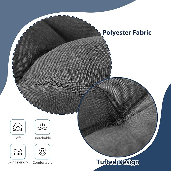 IASEAHK Chair Cushions for Dining Chairs, Seat Cushions for Kitchen Chairs, Indoor Seat Cushions with Ties, Tufted Foam Chair Pads, Non Slip Chair Cushions Set of 6, 15.5" x 15.5" x 4", Dark Grey