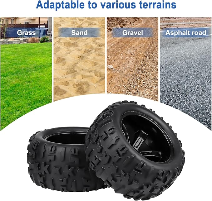 Pre-Glued 1/8 Truck Wheels Tires Set 17mm Hex Compatible with Traxxas Maxx, T-maxx, E-Revo, Arrma Kraton, Redcat Kaiju, JLB Cheetah 4-pack