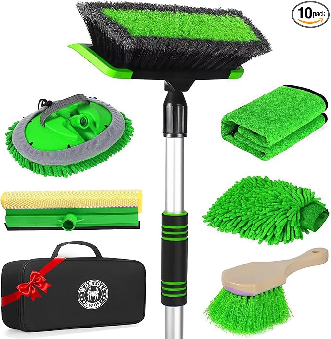 62'' Car Wash Brush with Long Handle, Soft Bristle Scratch-Free Car Wash Cleaning Detailing Brush Kit Wash Mitt Towel Windshield Squeegee Wheel Tire Brush for Car SUV Truck RV Cleaning
