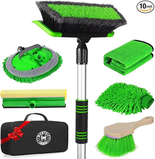 62'' Car Wash Brush with Long Handle, Soft Bristle Scratch-Free Car Wash Cleaning Detailing Brush Kit Wash Mitt Towel Windshield Squeegee Wheel Tire Brush for Car SUV Truck RV Cleaning