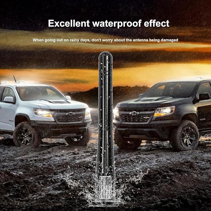 Car Truck Short Antenna 4" with Tire Valve Caps American Flag Universal Replacement for GMC Sierra Chevy Silverado Dodge Ram 1500 2500 3500 Ford F150 F250 F350 Super Duty Bronco Raptor, Black
