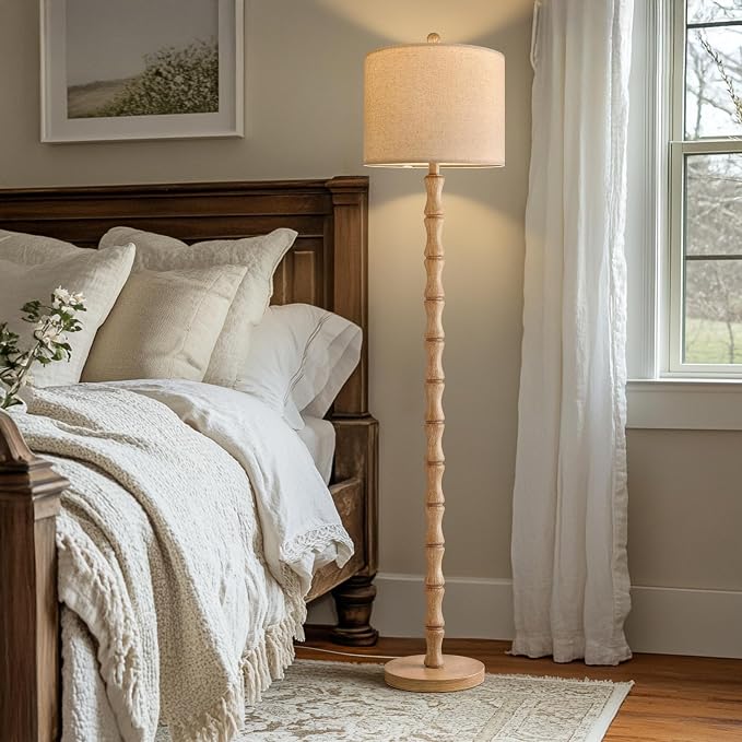 BOBOMOMO 62" Farmhouse Floor Lamp for Living Room, Retro Corner Floor Lamp Rotary Switch, Rustic Standing Lamp for Bedroom, Corner, Nursery, Dining Room, Bedroom, House