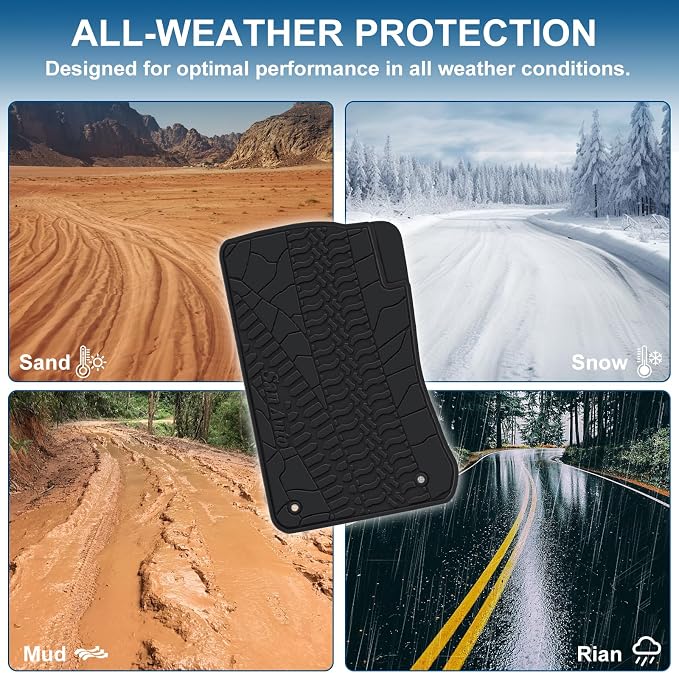 Car Floor Mat for Jeep Wrangler 4 Door Sahara Rubicon JK 2014 2015 2016 2017 2018 Full Set 4 Pieces Custom Fit Full Black Rubber Auto Floor Liner Mat All Weather Heavy Duty Odorless