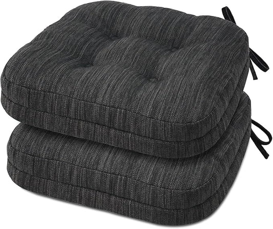 Shinnwa Dining Chair Cushions Set of 2, Dual-Layer Memory Foam Kitchen Chair Cushions, Patented Design Seat Pads with Ties, 16.5 x 16.5 x 3.5in, 2 Pack, Charcoal