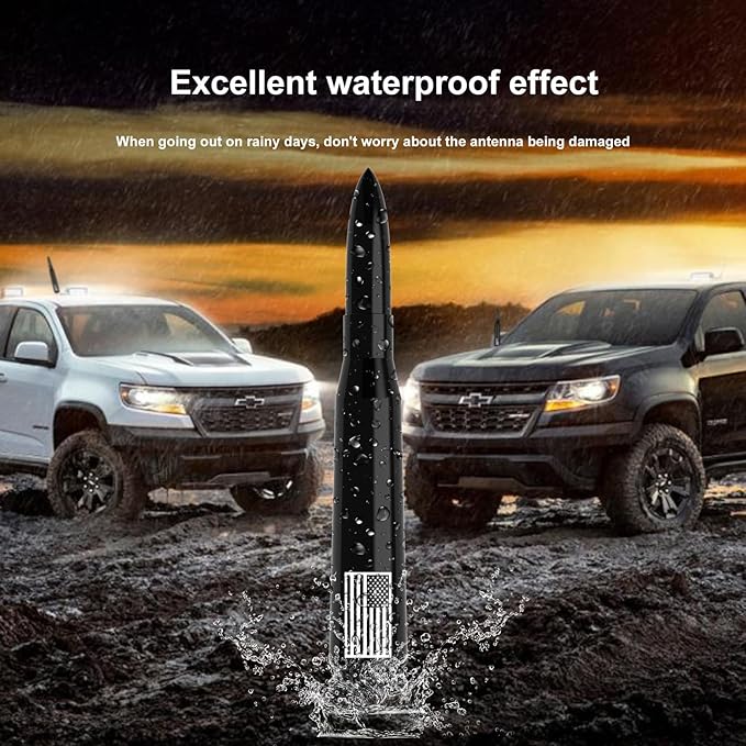 Car Truck Antenna with Tire Valve Caps American Flag Universal Short Replacement for GMC Sierra Chevy Silverado Dodge Ram 1500 2500 3500 Ford F150 F250 F350 Super Duty Raptor Radio Accessories, Black