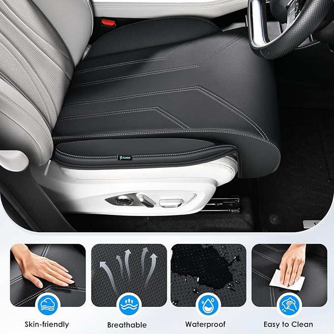 FLORICH Car Seat Extender Leg Support Cushion for Driver Seats Office Chair, Leather Memory Foam Widened seat Cushion for Long Drivers Universal Car Seat Cushion Legs Rest Pads-Dark Black