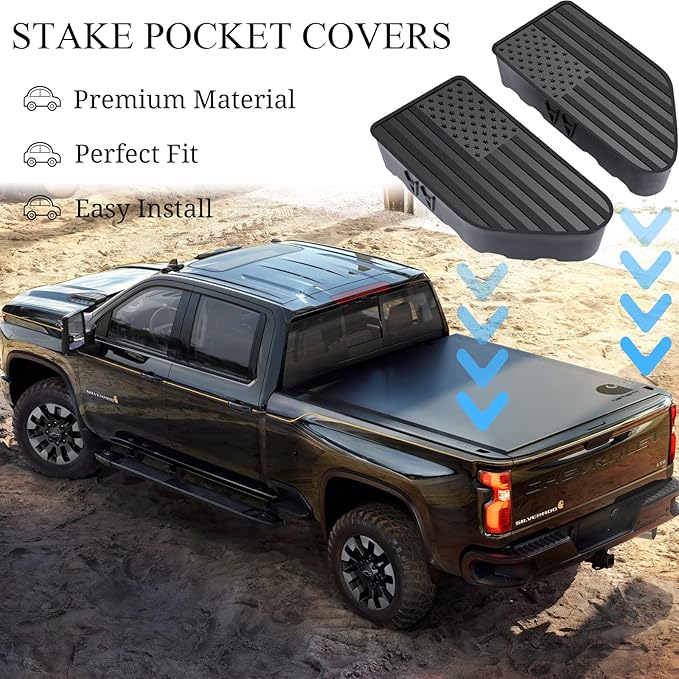 Bed Rail Stake Pocket Covers for GMC Chevy Silverado Sierra 1500 2019-2024 2025 2026, GMC Sierra 2500 3500HD 2020-2024 2025 2026, Truck Caps Rear Holes Plugs Covers Black