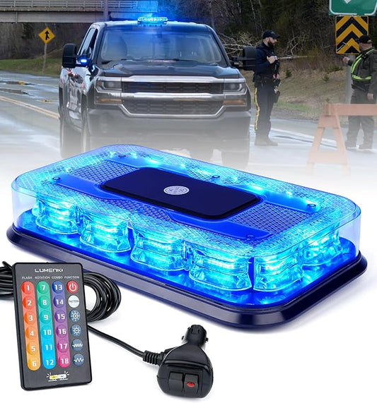 LUMENIX LED Roof Top Strobe Beacon Light Bar Rooftop Security Warning Emergency Flashing Plow Lights for Police Firefighters Volunteer POV Vehicles Trucks Cars - Blue