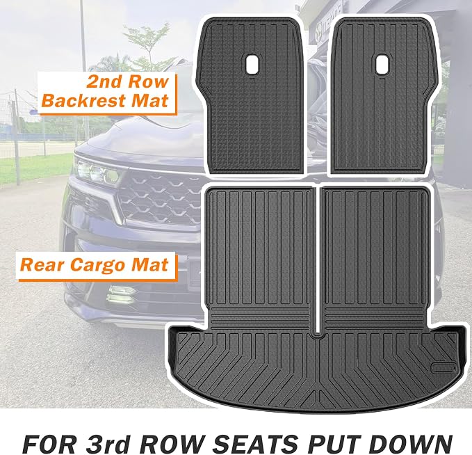 KUST Trunk Cargo Mat for Kia Sorento 2021-2025 2026 (6 Seats), TPE Rubber Rear Cargo Liner with 2nd Row Backrest Mat for Sorento Accessories All Weather Protection Cover 3PCS