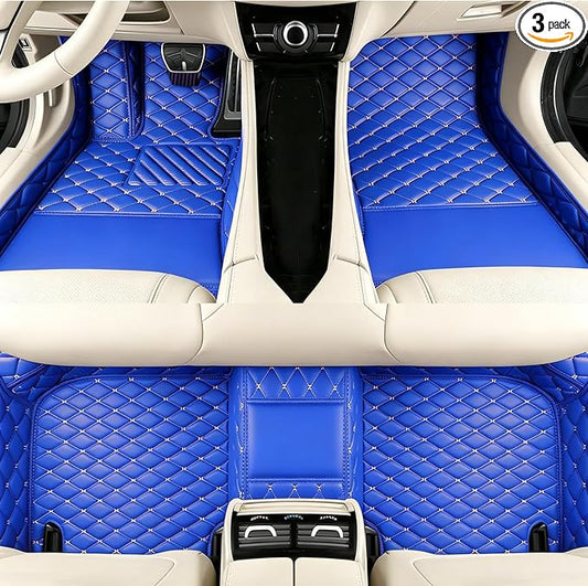 Custom Car Floor Mats with Personalized Text & Image, Unique Leather All-Weather Compatible with 99% Vehicles, DIY Photo Name Logo Gift for Sedan SUV Truck(Blue)