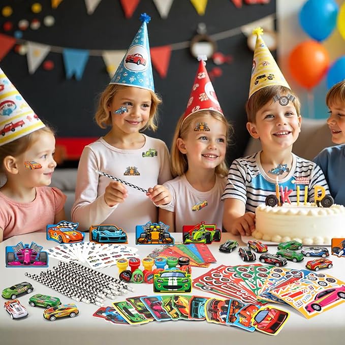 BenLouis 192Pcs Race Car Party Favors Racing Theme School Stationery Set Bulk for Kids Fast Racecar Wheel Birthday Party Goodie Bag Stuffers Classroom Gifts Rewards Pinata Filler