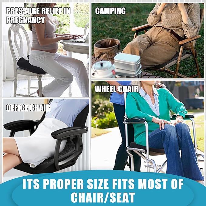 MYFAMIREA Car Coccyx Seat Cushion Longer Office Chair Cushion, Memory Foam Tailbone Heightening Wedge Booste, Fit Hip Shape Lower Back Pain Relief, 3D U-Shape Cushion for Car Seat Driver (Black)