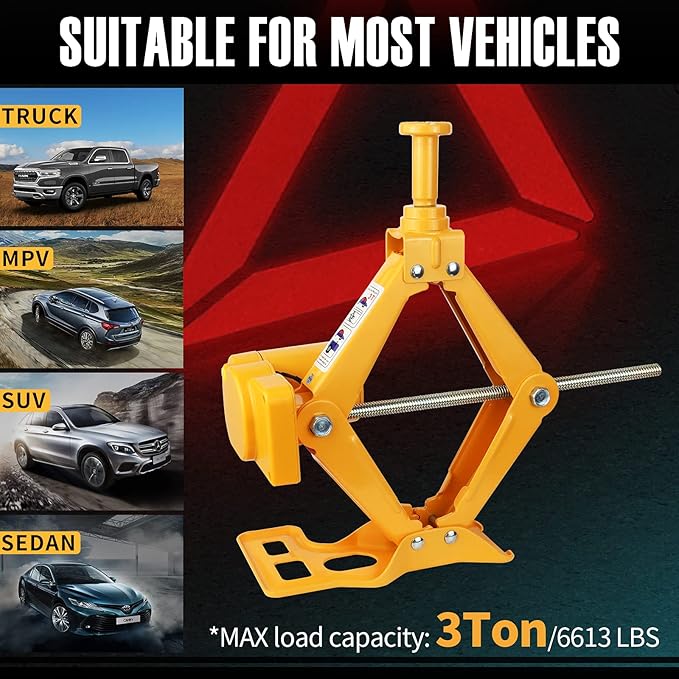 E-HEELP 3 Ton Electric Car Jack, 12V Automatic Scissor Lift Floor Jack with Impact Wrench Kit for Sedans, Lifting Range 4.72-14.57 Inches, 6600 lbs Load Capacity
