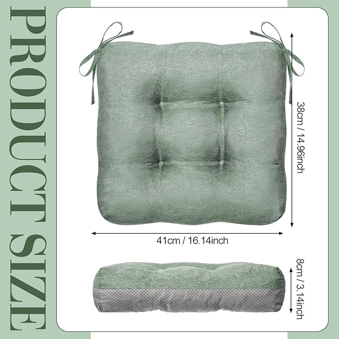 Geetery 4 Pack Chair Cushions for Dining Chairs, 16" x 15" Basil Green Kitchen Chair Cushions with Ties Buffalo Plaid Soft Comfy Seat Pads for Home Office Living Room Outdoor Indoor