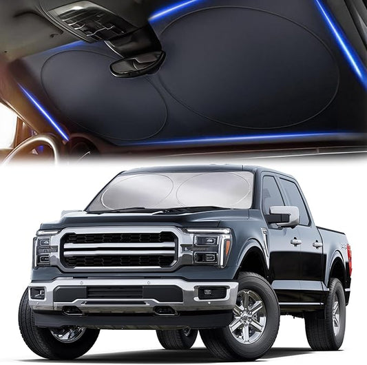 X-Large Truck Front Windshield Sun Shade (69" x 35") – 280T Thickened Reflective Sunshade, Blocks 99% Heat & UV Rays, Foldable Windshield Sunshade Keeps Vehicle Interior Cool