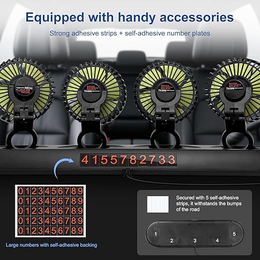 Portable 4-Head Car Cooling Fan - 3-Speed Adjustable, 360° Rotating, Cigarette Lighter Plug, Powerful Airflow for Vehicles, RVs, and SUVs