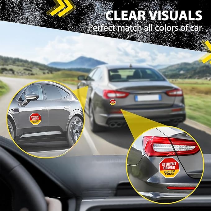 Student Driver Bumper Magnet Stop Sign – Commercial-Grade Car Magnets | 7-Year UV Fade-Proof, Weather-Resistant Vinyl | High-Visibility Safety Decal for Vehicles | Custom Sizes | Strong Magnetic Grip