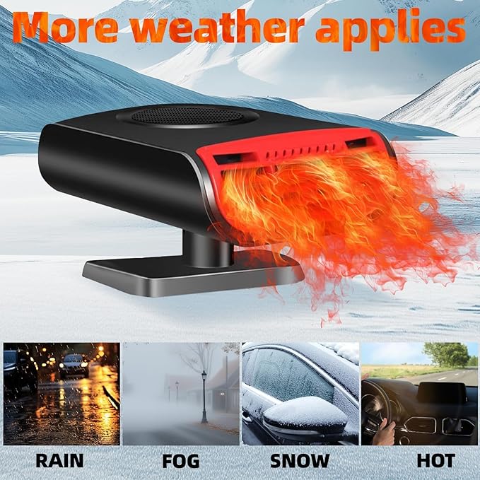 Car Heater, 12V 150W 2-in-1 Defroster Defogger, Portable Heating and Cooling Fan for Windshield, Plug in Cigarette Lighter for Car, Vehicle, Truck, Van
