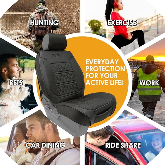 LPI Truck Heavy Duty Premium Truck Seat Covers for Front Seats, For Full-Size Truck SUV, Padded Seat Cover with Bottom Wrap-around, Front Seat Protector; Front & Rear Storage Pockets, Waterproof, 2 pc