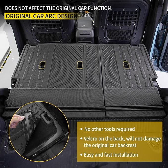Cargo Mat Compatible with 2021 2022 2023 2024 2025 2026 Ford Bronco Trunk Mat Back Seat Cover Protector Cargo Liner Split Seat Kick Mat for Ford Bronco Accessories 4 Door