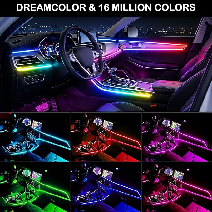Interior Car LED Strip Lights, Acrylic LED Lights for Car with Dynamic Dreamcolor Chasing, 10 in 1 175 inches 593 LEDs Ambient Lighting Kits Music Sync Wireless APP and Remote Control